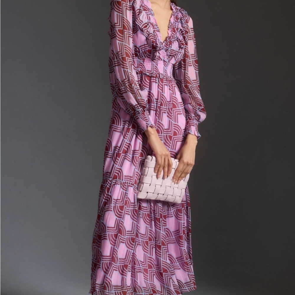 Anthropologie the Odetta Ruffled V-Neck Dress - Picture 2 of 16